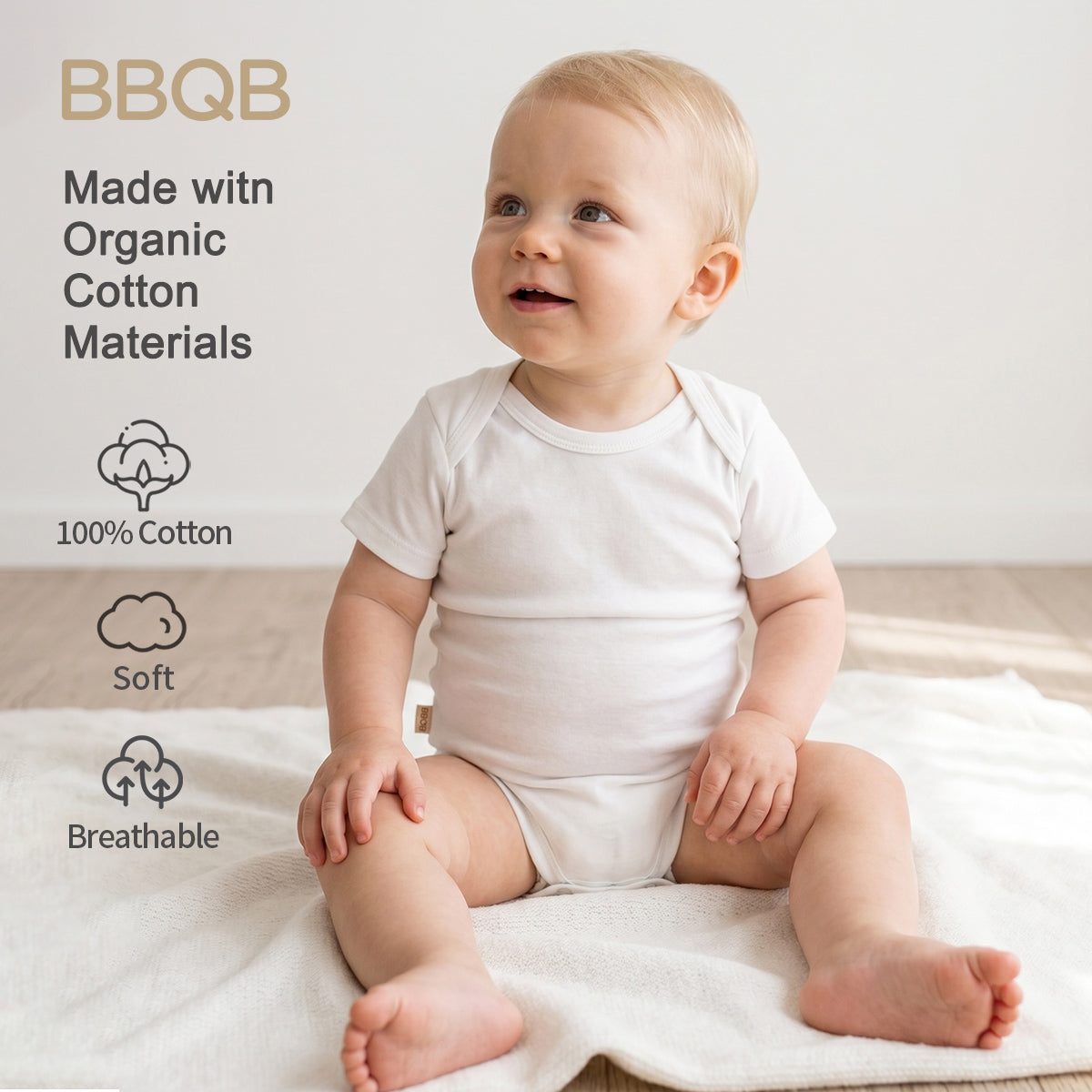 BBQB Organic Cotton Button-up Short-Sleeves Baby Bodysuit