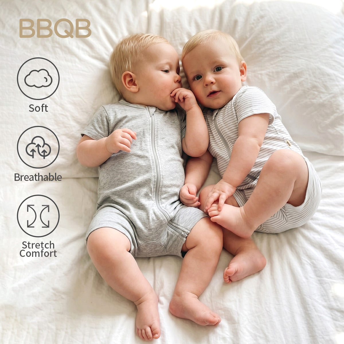 BBQB SoftFlex™ Cotton Zip-up Baby Short Bodysuit 2-Pack