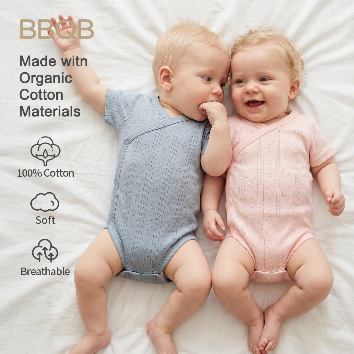 BBQB Organic Cotton Front-Opening Button-up Pointelle Baby Bodysuit