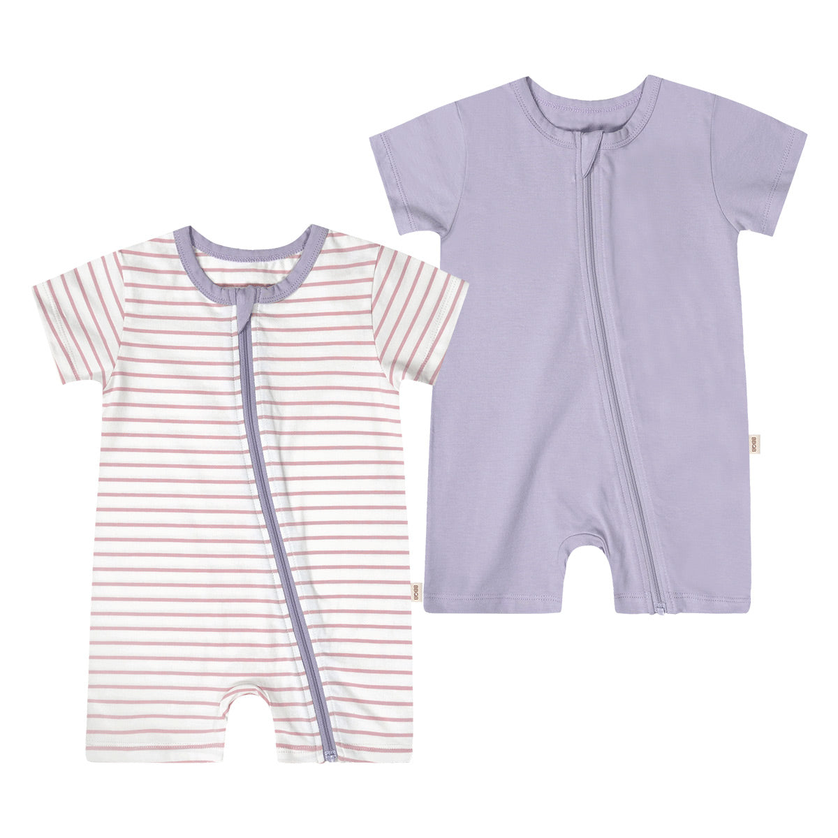 BBQB SoftFlex™ Cotton Zip-up Baby Short Bodysuit 2-Pack