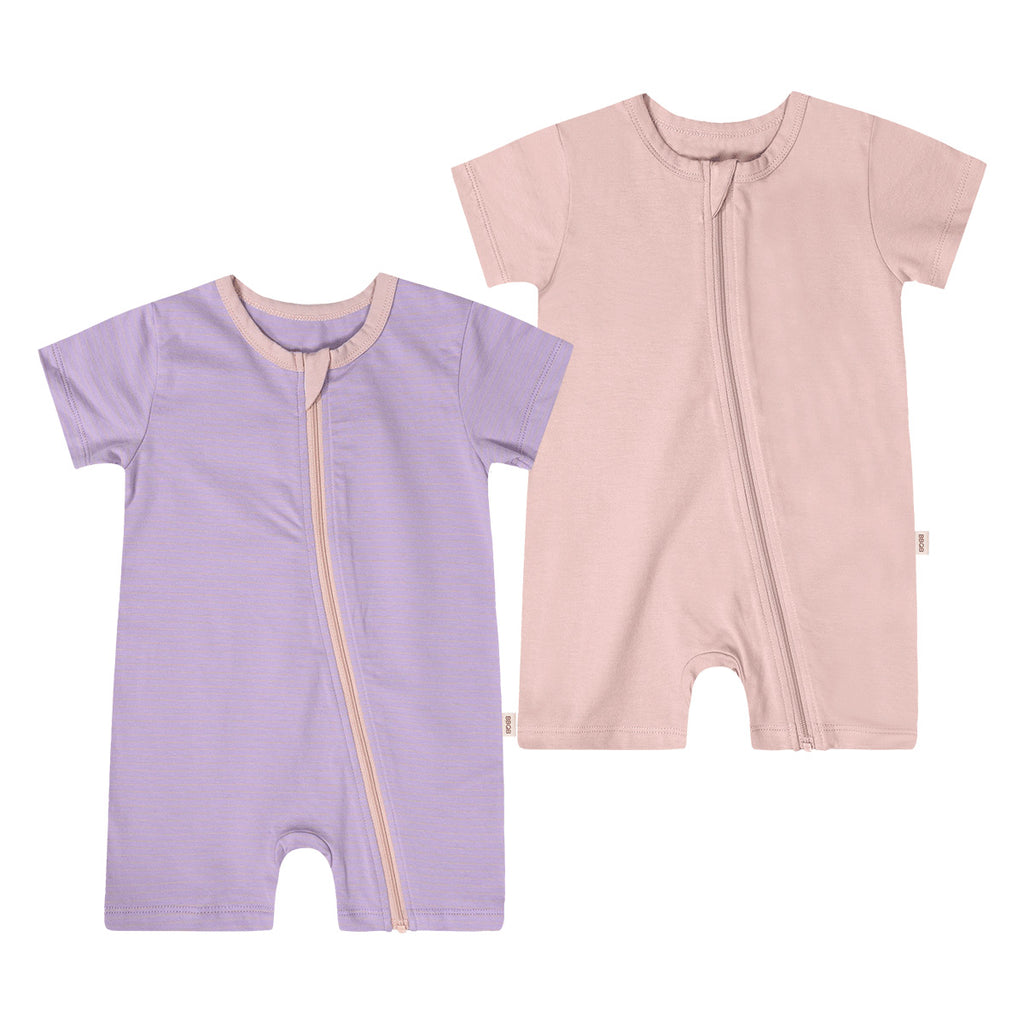 BBQB SoftFlex™ Cotton Zip-up Baby Short Bodysuit 2-Pack