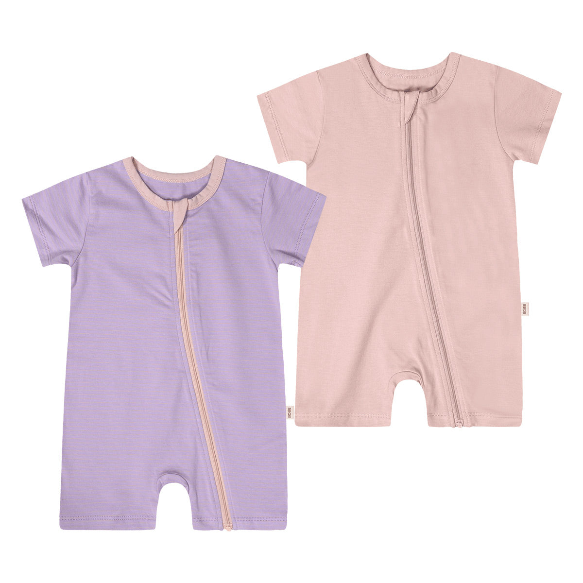 BBQB SoftFlex™ Cotton Zip-up Baby Short Bodysuit 2-Pack
