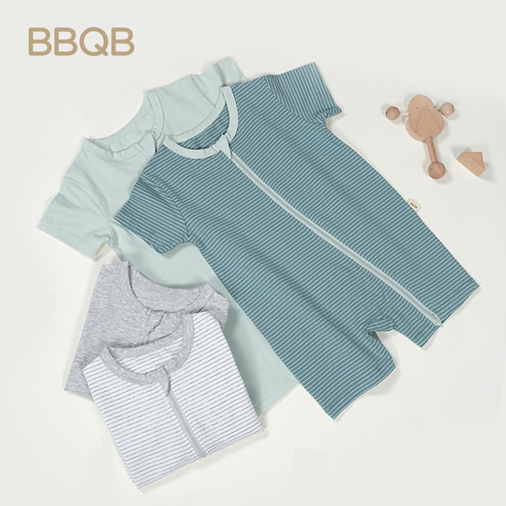 BBQB SoftFlex™ Cotton Zip-up Baby Short Bodysuit 2-Pack