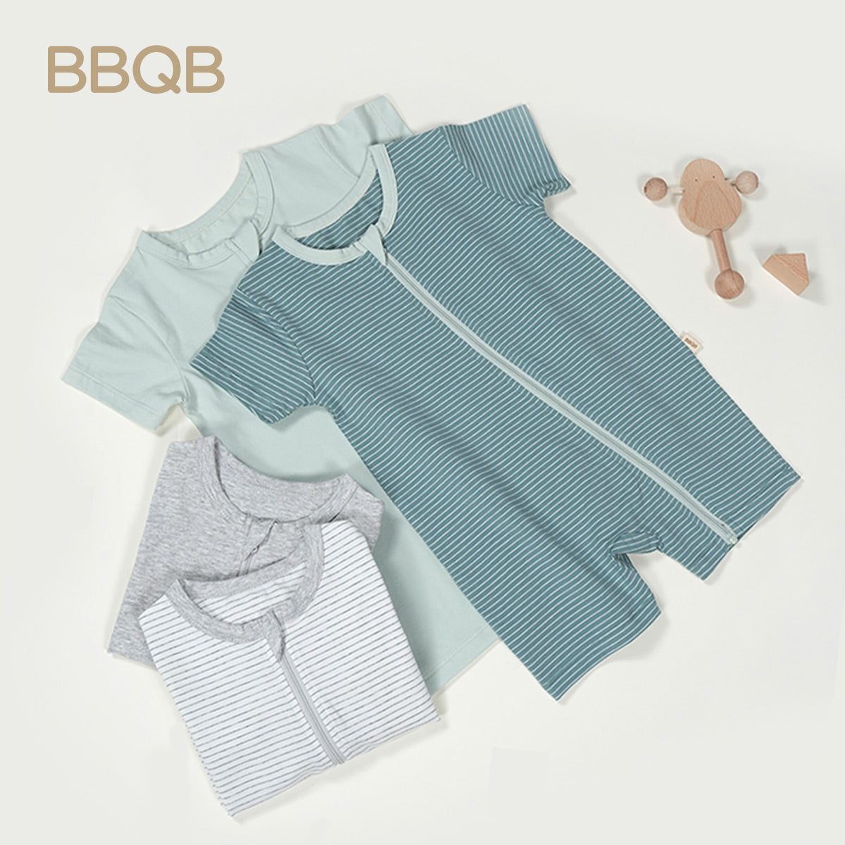 BBQB SoftFlex™ Cotton Zip-up Baby Short Bodysuit 2-Pack