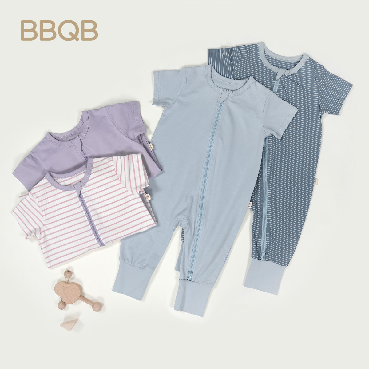 BBQB SoftFlex™ Cotton Zip-up Baby Bodysuit 2-Pack