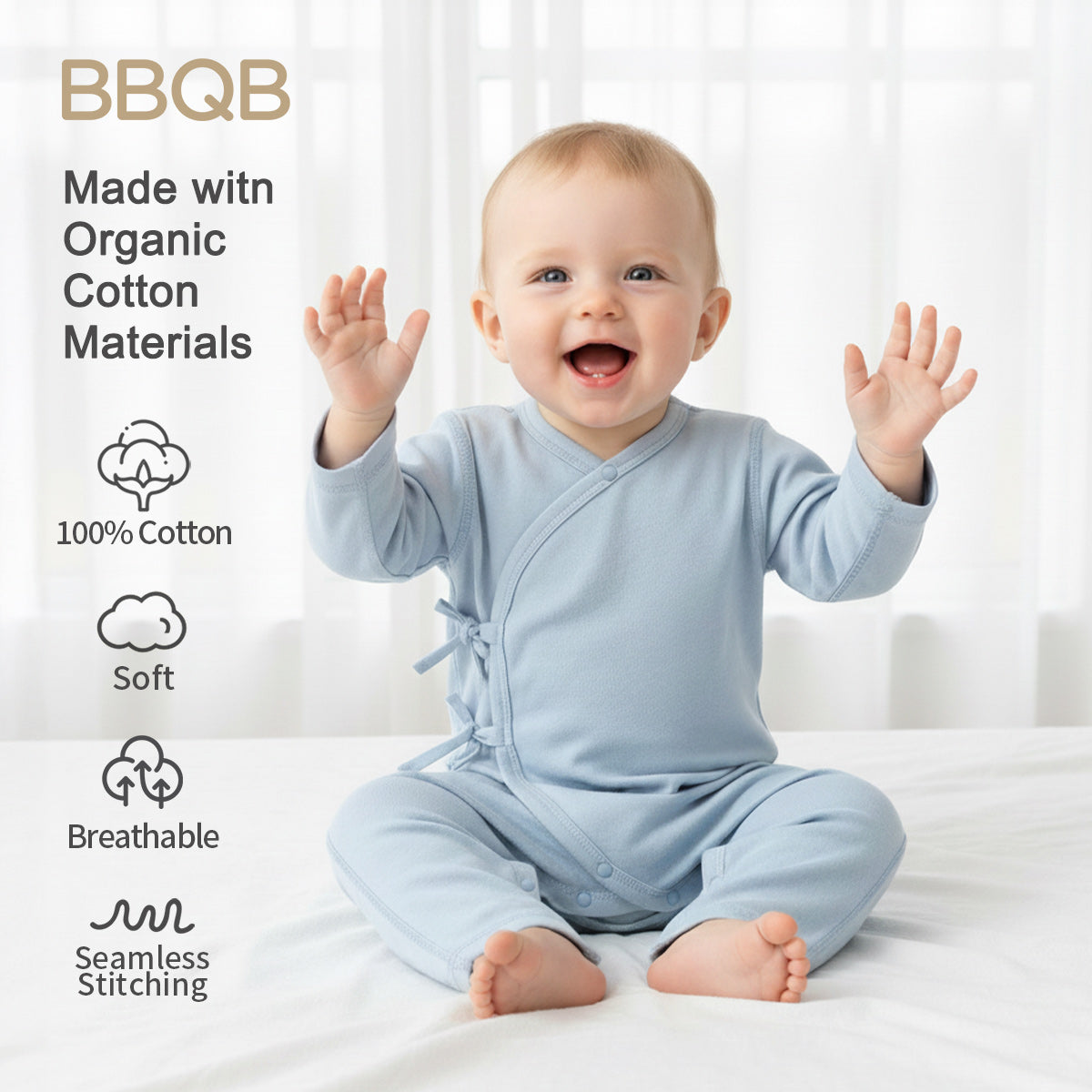 Baby Long-Sleeve Kimono Romper | BBQB Organic Cotton
