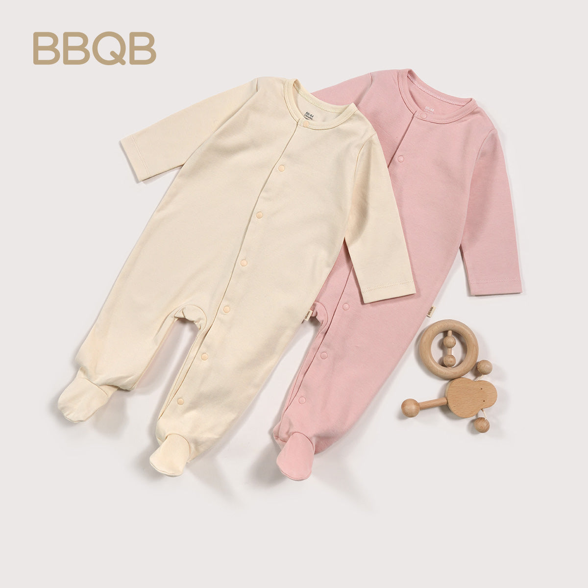Baby Button Long-Sleeve Footed Romper | BBQB Organic Cotton