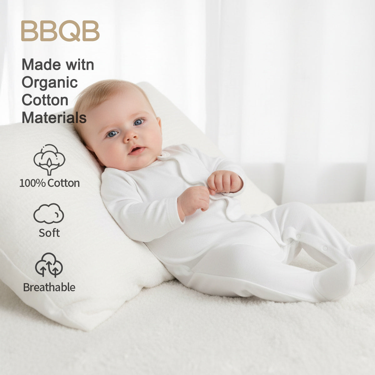 Baby Button Long-Sleeve Footed Romper | BBQB Organic Cotton