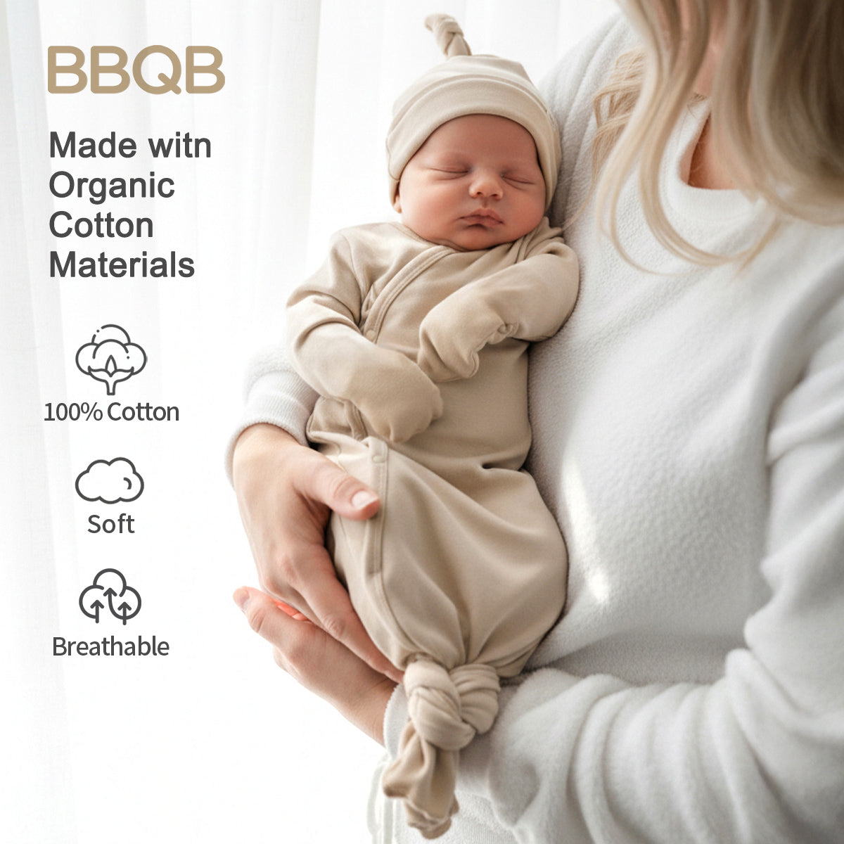 Baby Long-Sleeve Knotted Sleep Sack | BBQB Organic Cotton