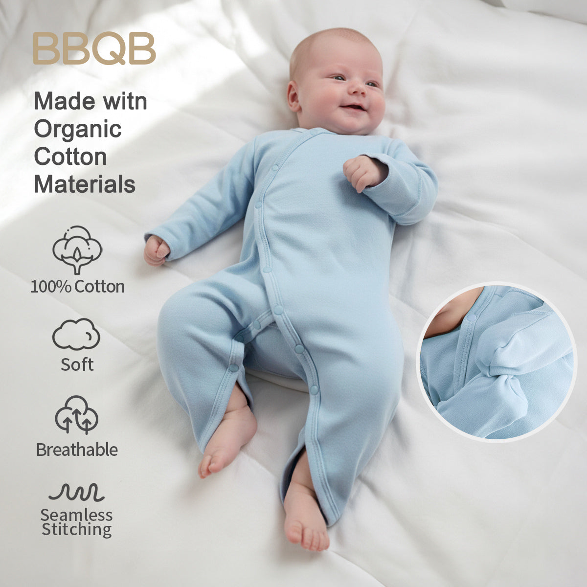 Baby Long-Sleeve Snap-Closure Romper | BBQB Organic Cotton