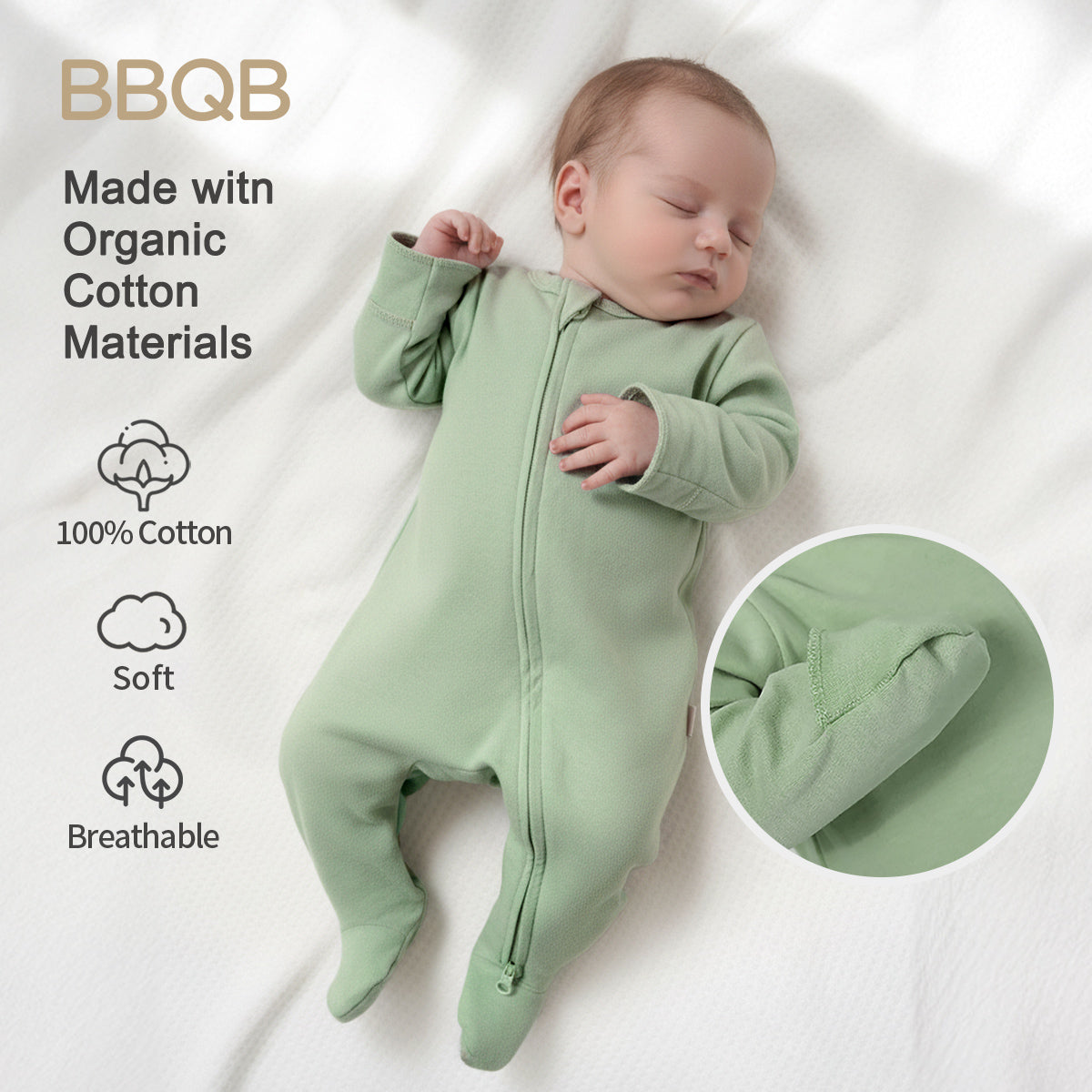 Baby Long-Sleeve Zip-Up Footed Romper | BBQB Organic Cotton