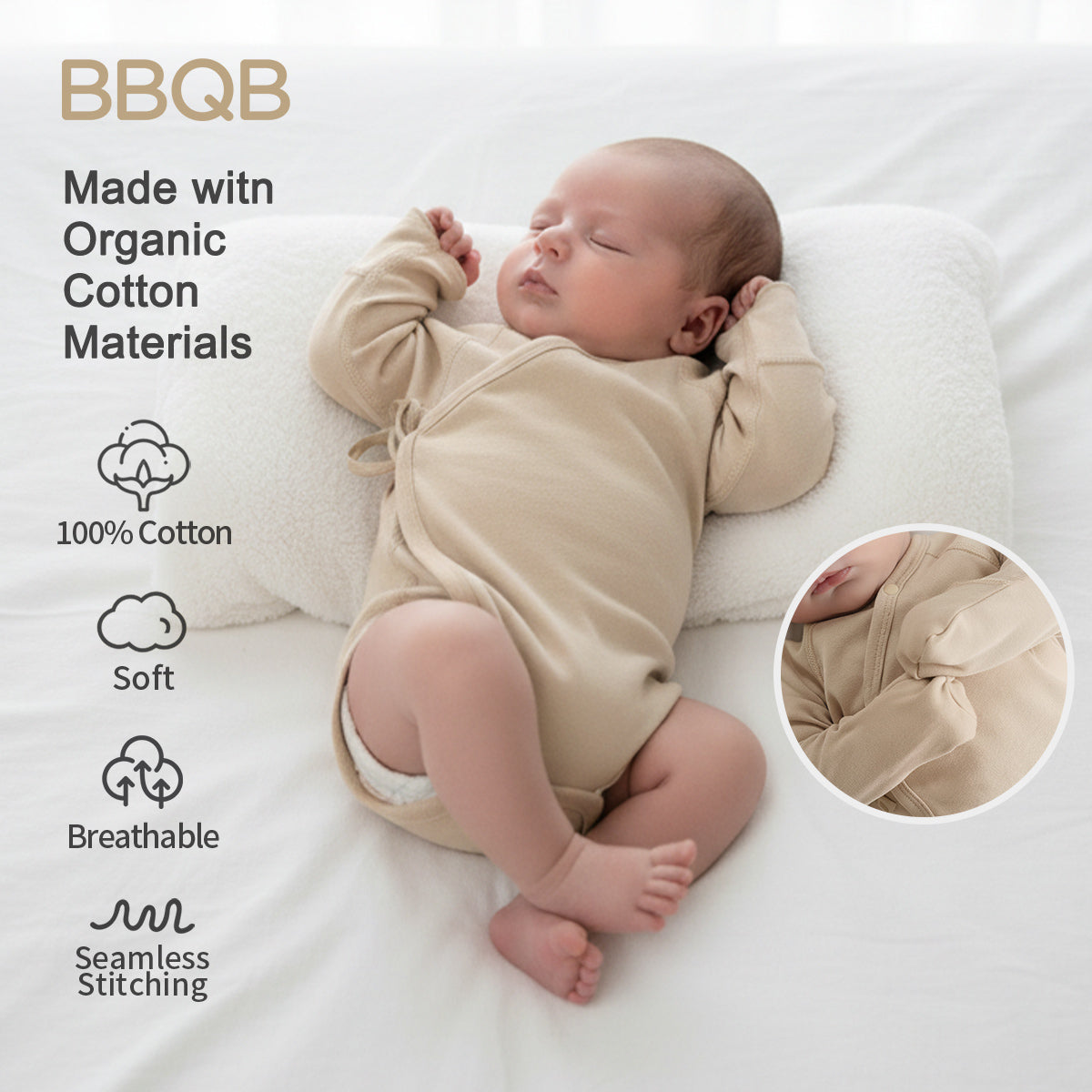 Baby Long-Sleeve Wrap Kimono Bodysuit | BBQB Organic Cotton