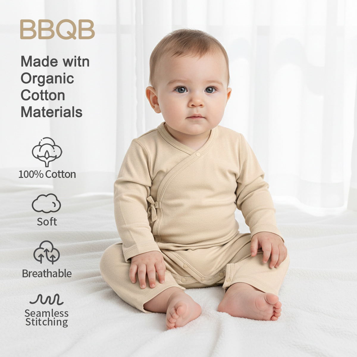 Baby Long-Sleeve Kimono Romper | BBQB Organic Cotton
