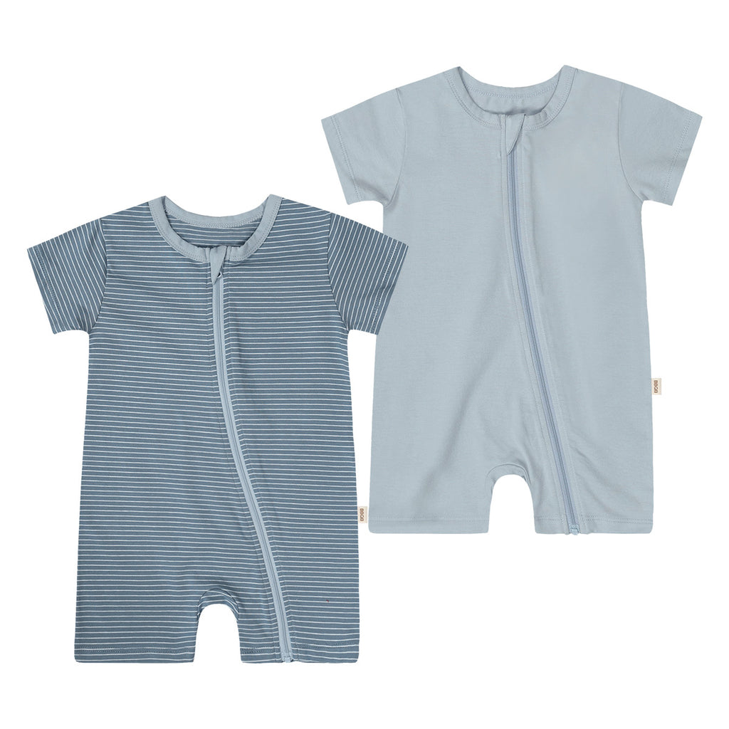 BBQB SoftFlex™ Cotton Zip-up Baby Short Bodysuit 2-Pack