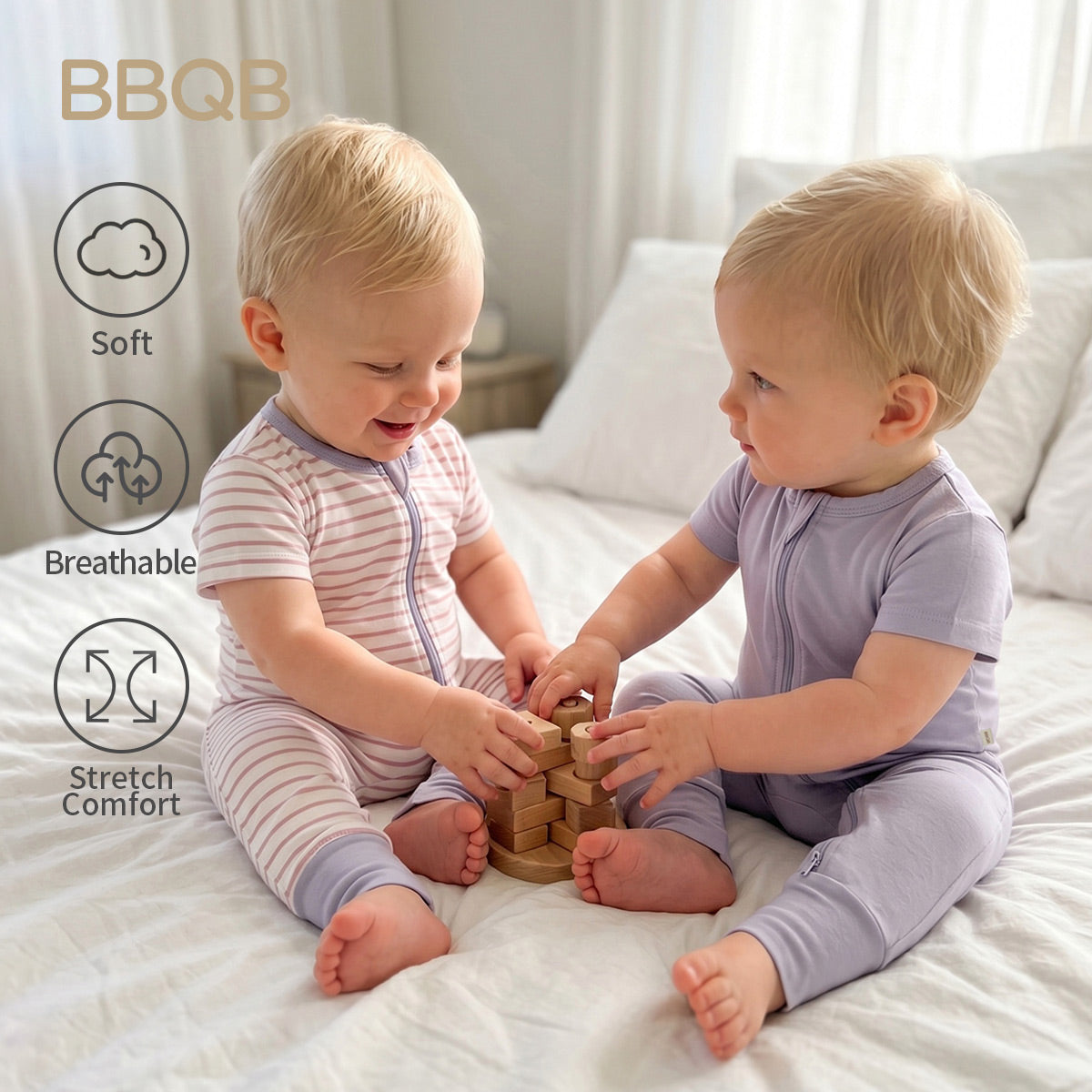 BBQB SoftFlex™ Cotton Zip-up Baby Bodysuit 2-Pack