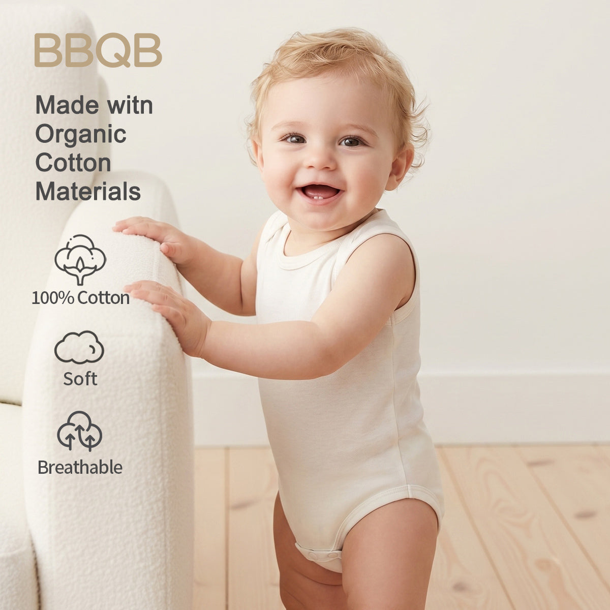 BBQB Organic Cotton Baby Button-up Tank Bodysuit