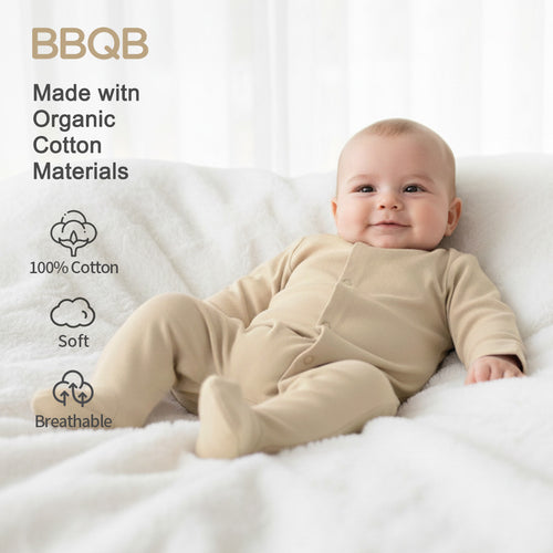 Baby Button Long-Sleeve Footed Romper | BBQB Organic Cotton