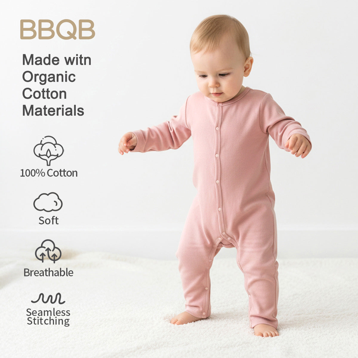 Baby Button Long-Sleeve Romper | BBQB Organic Cotton