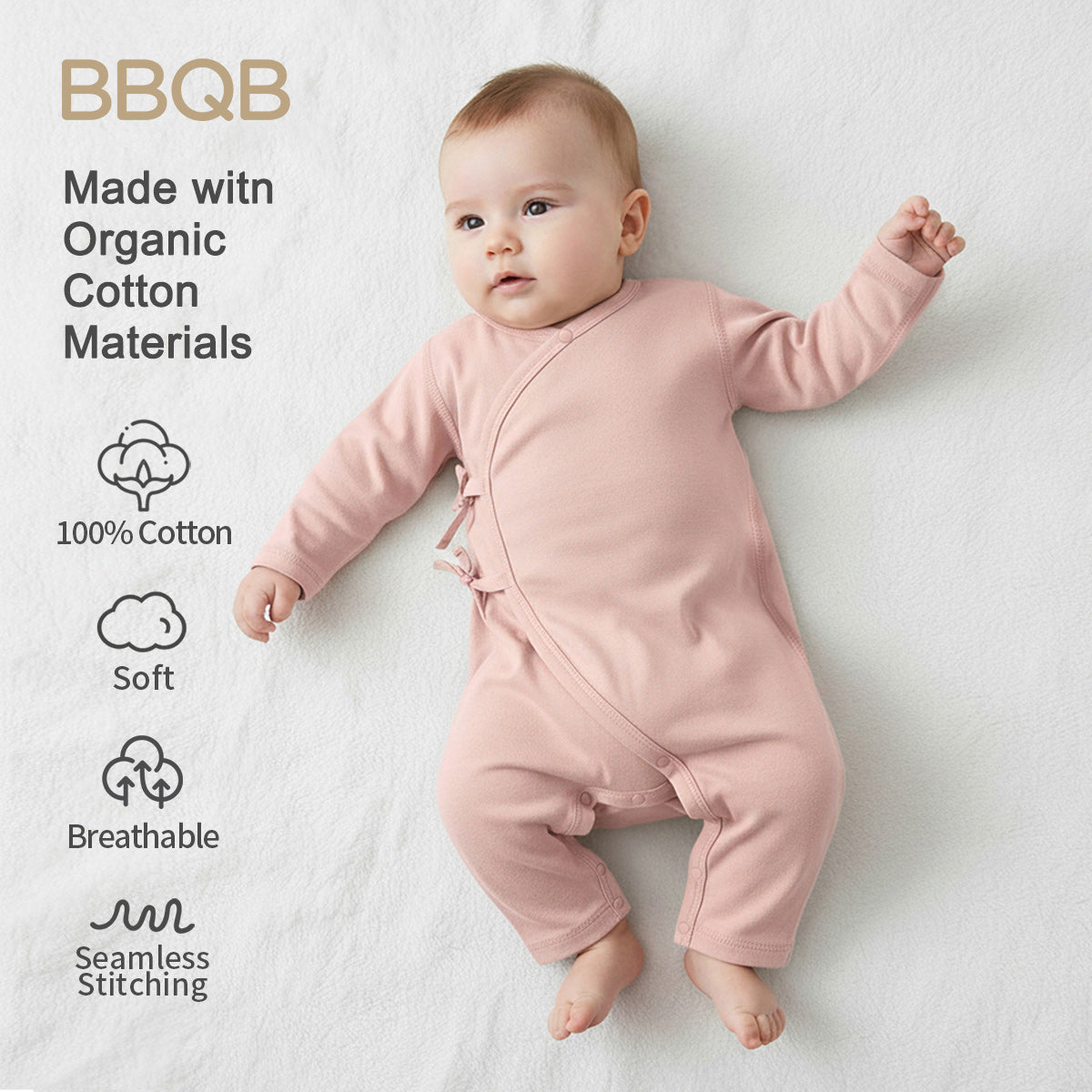Baby Long-Sleeve Kimono Romper | BBQB Organic Cotton