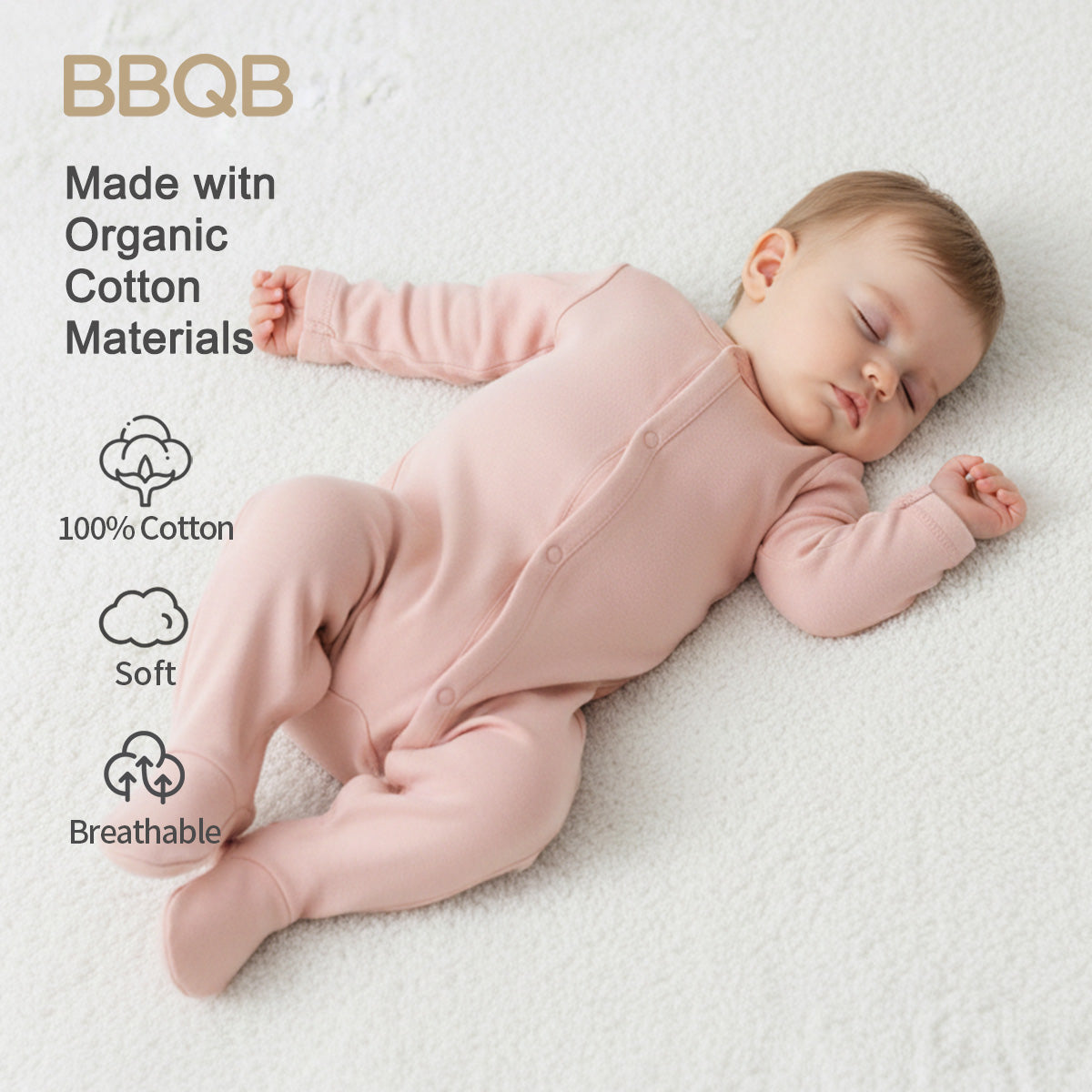 Baby Button Long-Sleeve Footed Romper | BBQB Organic Cotton
