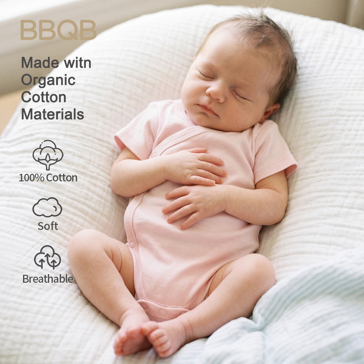 BBQB Organic Cotton Front-Opening Button-Up Baby Bodysuit