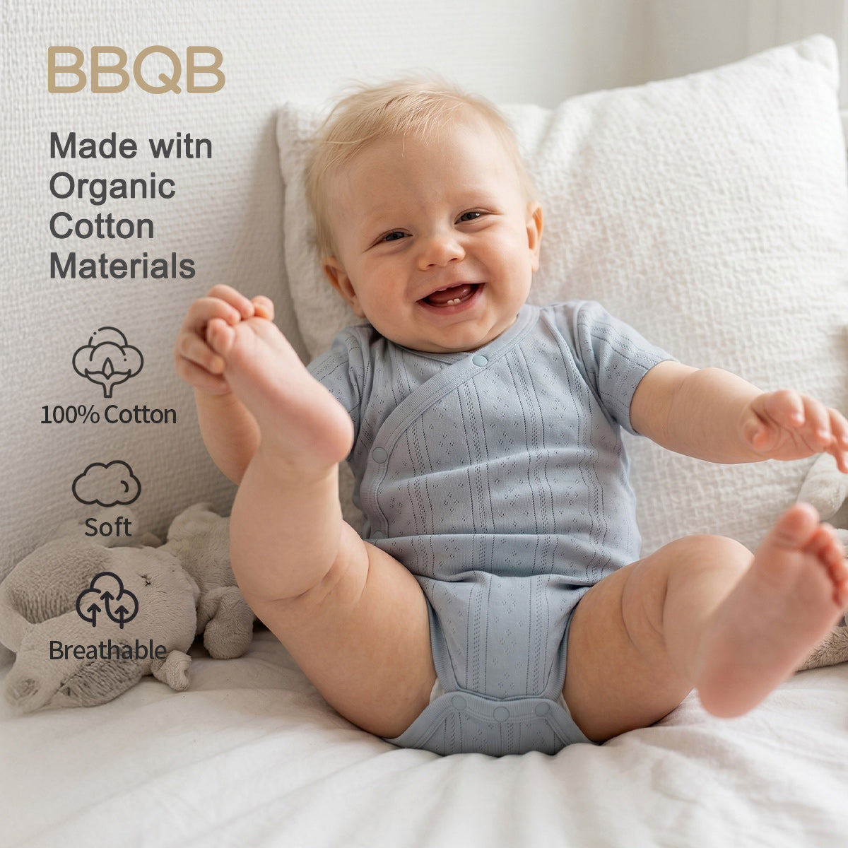 BBQB Organic Cotton Front-Opening Button-up Pointelle Baby Bodysuit