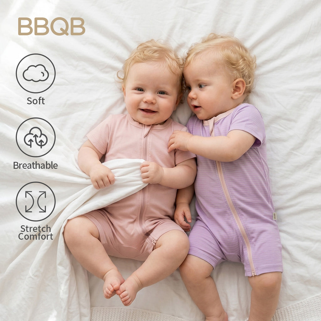 BBQB SoftFlex™ Cotton Zip-up Baby Short Bodysuit 2-Pack