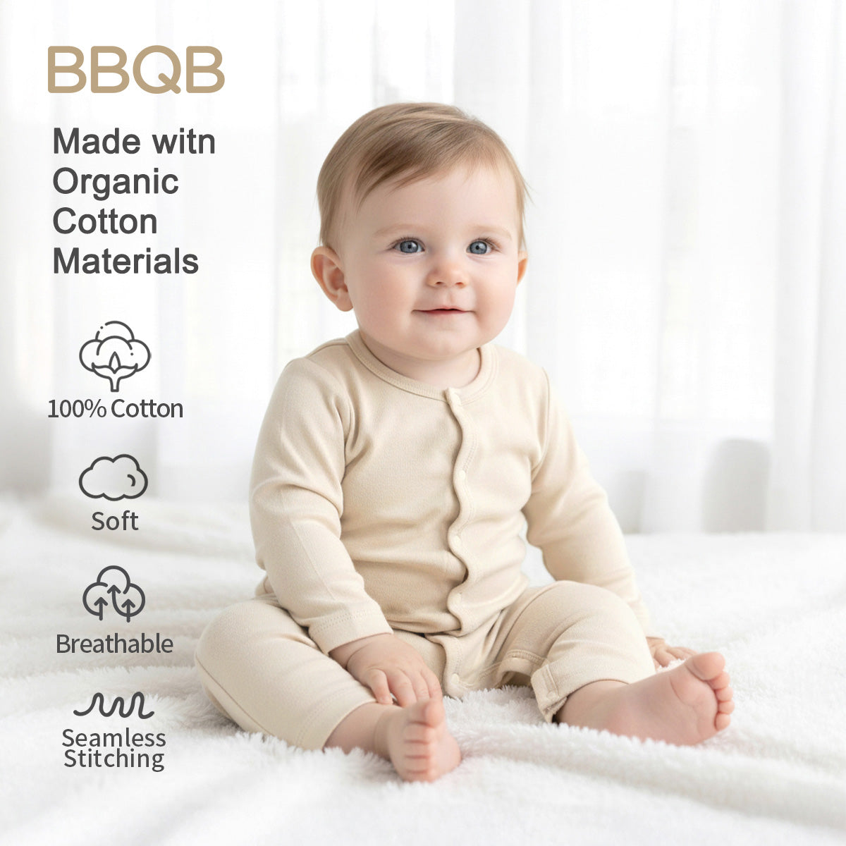 Baby Button Long-Sleeve Romper | BBQB Organic Cotton