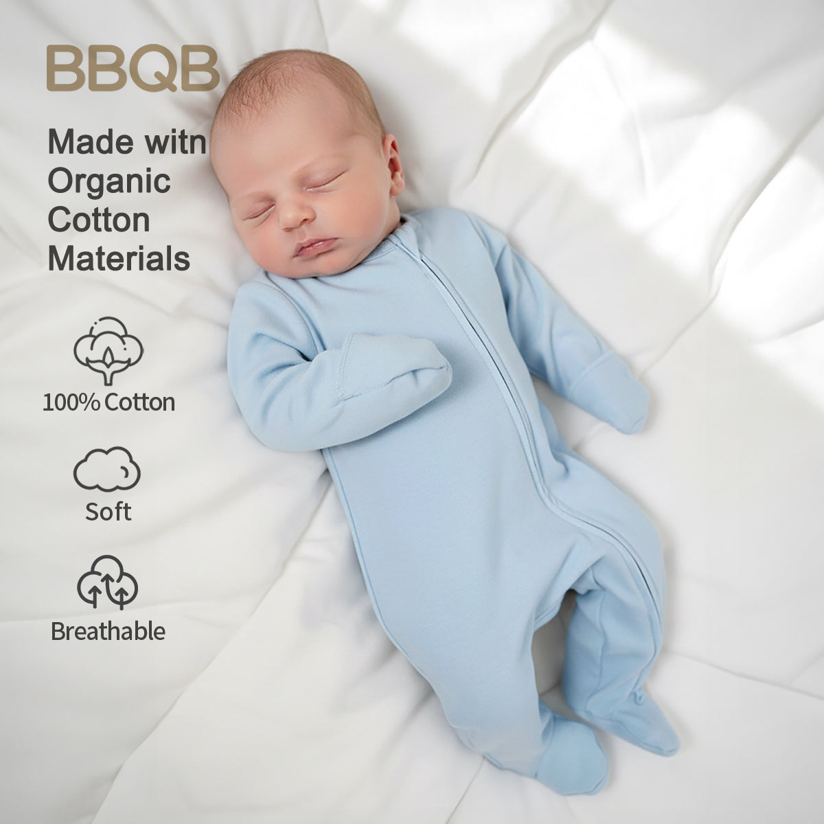 Baby Long-Sleeve Zip-Up Footed Romper | BBQB Organic Cotton